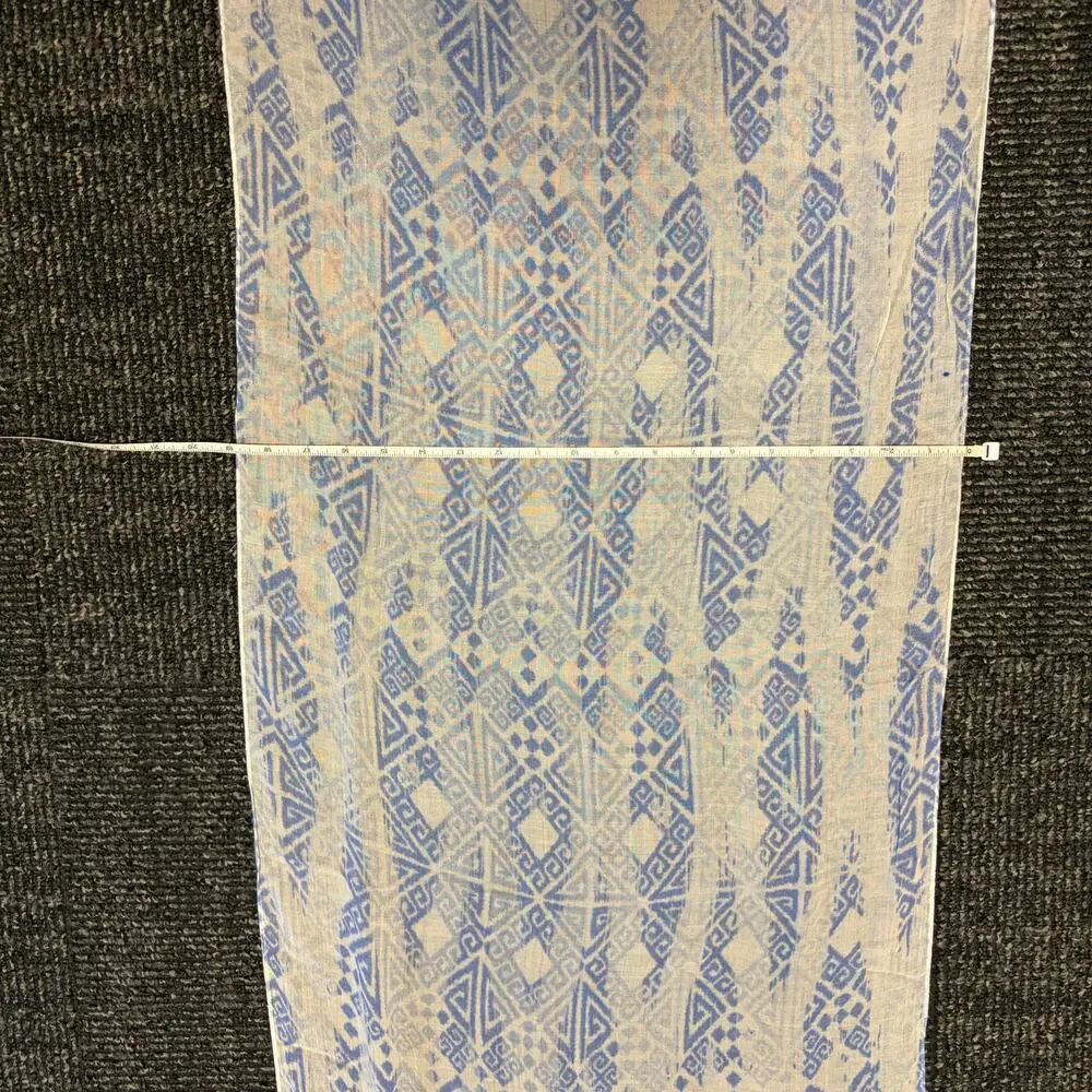 Chico's Blue & White Geometric Ikat Oblong Lightweight Scarf Wrap Boho Chic